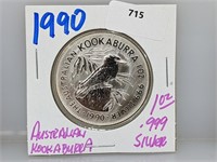 1990 1oz .999 Silver Kookaburra $5