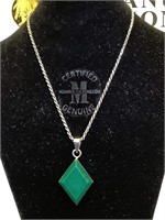 Sterling & Malachite Diamond shaped necklace, 16