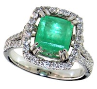 14kt Gold 2.64 ct GIA Emerald & Diamond Ring