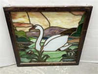 Framed Stained Glass Style Art , Swan, Note Damage