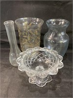 Teleflora Crystal Footed Bowl & Glass Vases