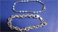 2 Sterling Silver Bracelets(1 w/Beads)
