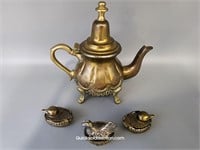 Brass Moroccan Individual Tea Pot Stamped, Chicken