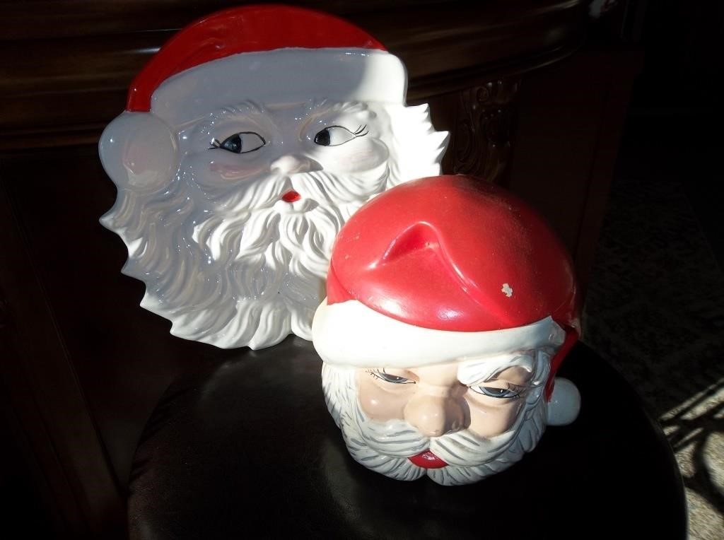 Hand Painted Ceramic Santa Platter & Cookie Jar