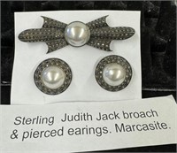 Vintage Sterling Silver Brooch & Earrings
