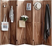 6 Panel Room Divider with 24 Hooks  Pegboard