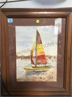 ARTIST SIGNED WATERCOLOR SAILBOAT