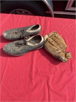 1960s ball glove and Jackie Robinson spikes