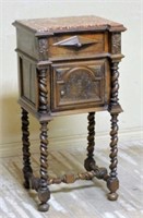 Fine Louis XIII Style Oak Marble Top Side Cabinet.