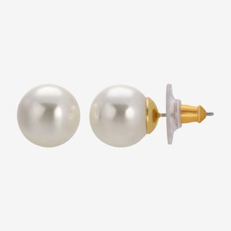 1928 Gold Tone Pearl 1/2 Inch Ball Earrings