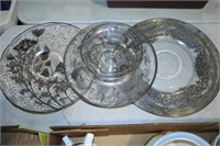 COLLECTION OF SILVER OVERLAY 3 TRAYS AND BOWL
