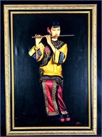Chinese Woman Playing Flute Liu Chun Jian Canvas P