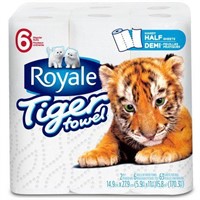 6-Pk ROYALE® 2-Ply Tiger Towel Handy Half Sheets