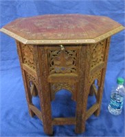 vintage carved stand with brass inlay -18in tall