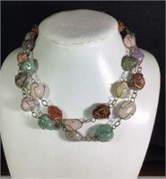 Semi-precious Stone Wire Art Neckalce 34in long