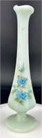 Fenton Blue Roses on Blue Satin Bud Vase HP by: K