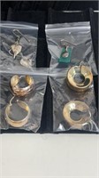 4 pair sterling earrings-wide hoops and green