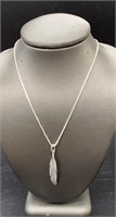 Sterling Silver Feather Pendant And Necklace