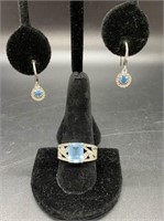 Sterling Silver And Blue Topaz Ring And Earrings