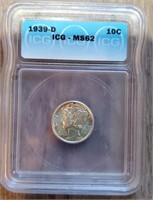 1939-D Mercury Dime MS62