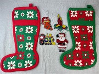 Lot of Vintage Knit Stockings w/ Stained Ornaments