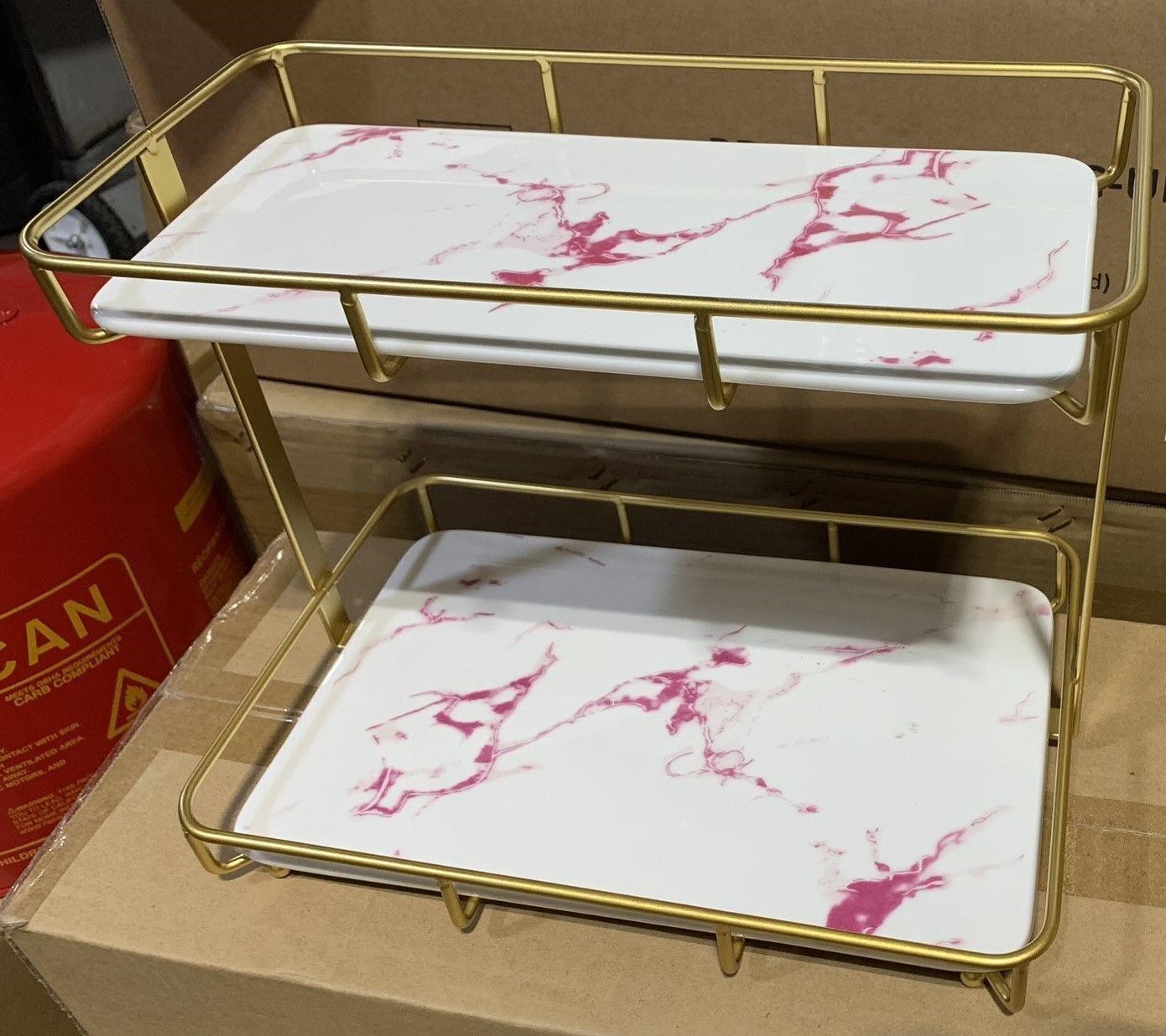 Ceramic Marble Double Tray Organizer Gold $72