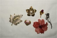 Flower & Leaf Brooches- Leaf is Marked Emmons