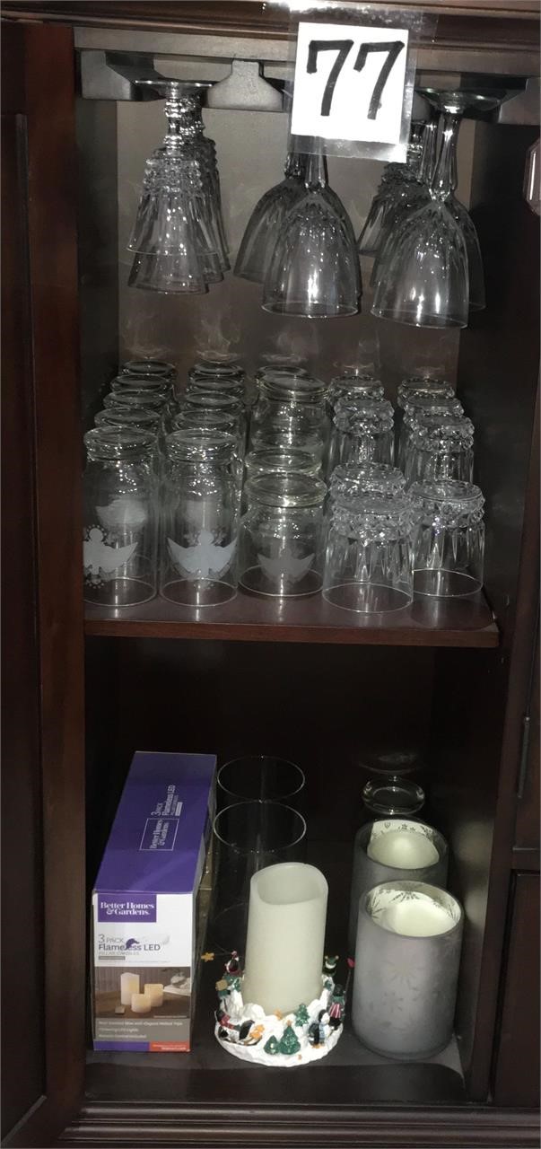 Wine Glass Lot & Cabinet Contents