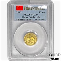 2010 50Yn China Panda 1/10oz. Gold PCGS MS70