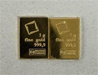 (2) 1g GOLD VALCAMBI BARS