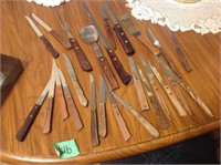 assorted wood handle knifes, & utensils