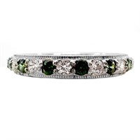 Green & White Diamante Eternity Band Silver