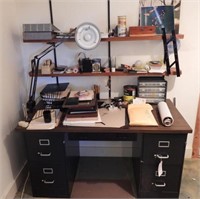 Vintage office desk and supplies to include: