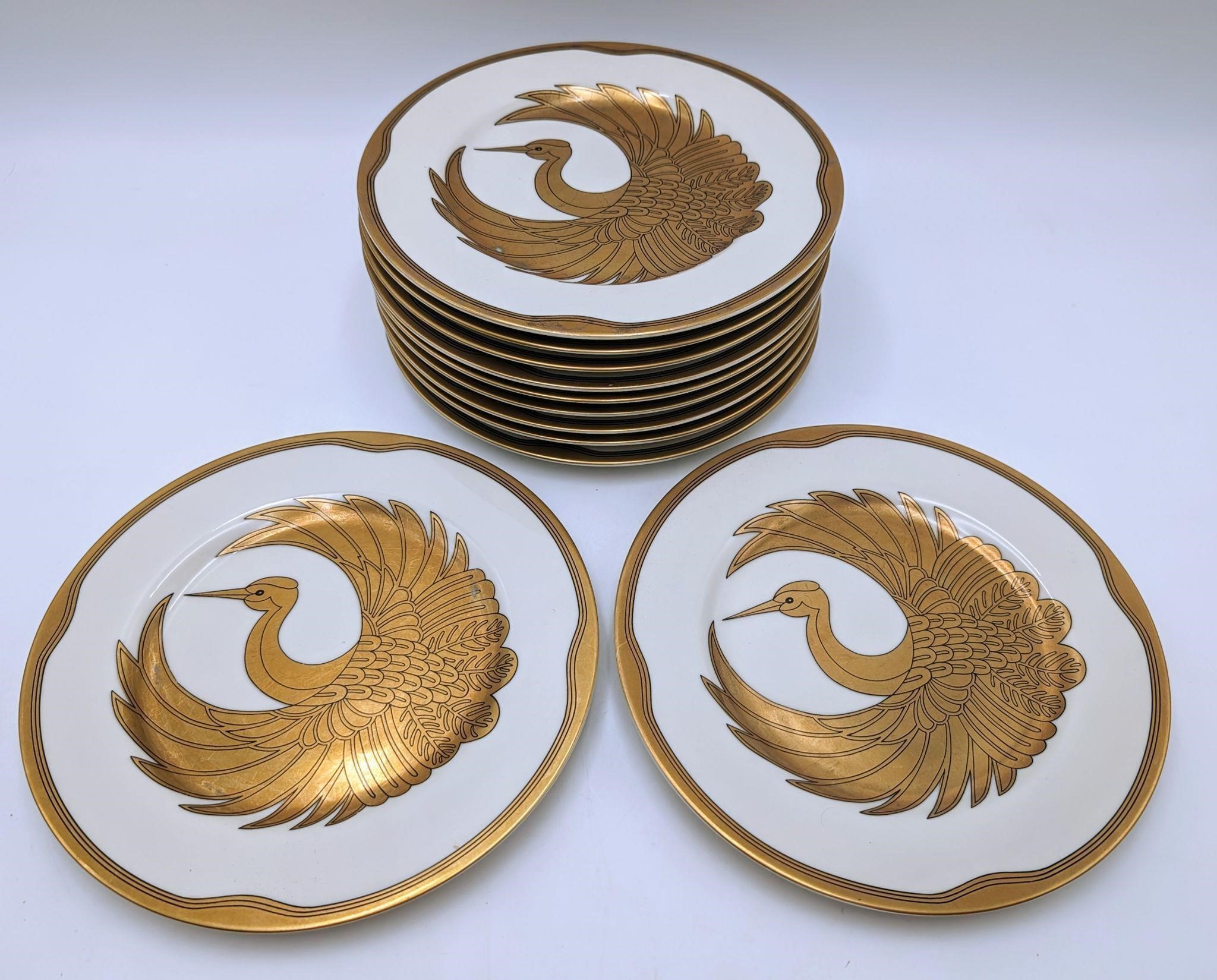 " Golden Tsuru " Fitz & Floyd Gold Crane Plate Set