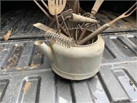 KETTLE WITH VINTAGE UTENSILS