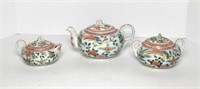 Hand Painted Teapot, Sugar & Creamer with Floral