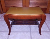 Walnut vanity bench w/ vinyl upholstery, 24" x