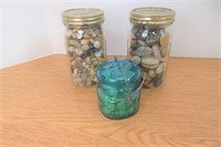 2 Quart Jars of Polished Rocks, 1/2 Pint Marbles