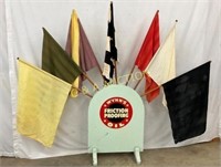 UNUSUAL WOODEN WYNNS OIL DISPLAY W/ FLAGS