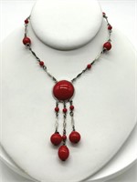 FINE Czech 1940's Red Glass Necklace