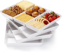 4 Pack, 16" x 11", 3-Section Large White Serving