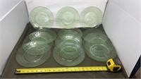 13 Green Depression Glass Plates one w a chip