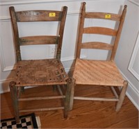 TWO WOVEN SEAT SIDE CHAIRS - ONE WITH DAMAGED