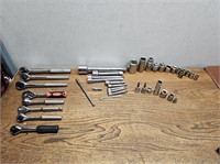 Various RATCHETS + Extensions + Sockets SAE & MM