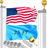 25FT Flag Pole Kit: 12 Gauge  90MPH Wind Tested...