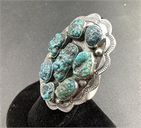 MELVIN CHEE NAVAJO SILVER AND TURQUOISE RING