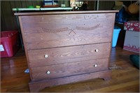 Wormy Chestnut Wood Cabinet-Lid Lifts/2 Drawers