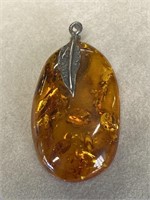 Sterling vintage amber drop pendant.