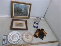 Collector Plates, Framed Pictures, & Bronze Shoes