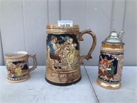 3 Vintage Ceramic Beer Mugs / Steins